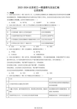 2022-2024北京初三一模道德与法治汇编：公民权利-答案