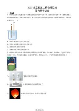 2023北京初三二模物理汇编：浮力章节综合-答案