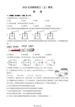 2025北京朝阳初三（上）期末物理（教师版）-答案