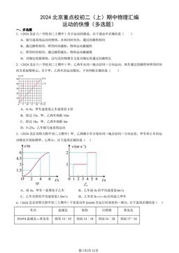 2024北京重点校初二（上）期中物理汇编：运动的快慢（多选题）-答案
