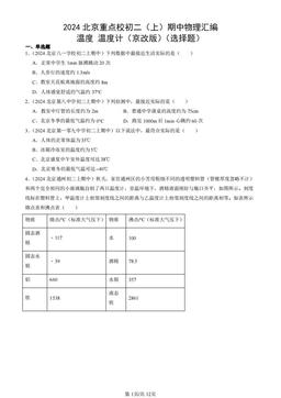 2024北京重点校初二（上）期中物理汇编：温度 温度计（京改版）（选择题）-答案