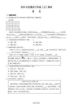 2024北京通州三年级（上）期末语文（教师版）-答案