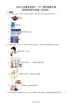 2024北京重点校初二（下）期中物理汇编：流体的压强与流速（京改版）-答案